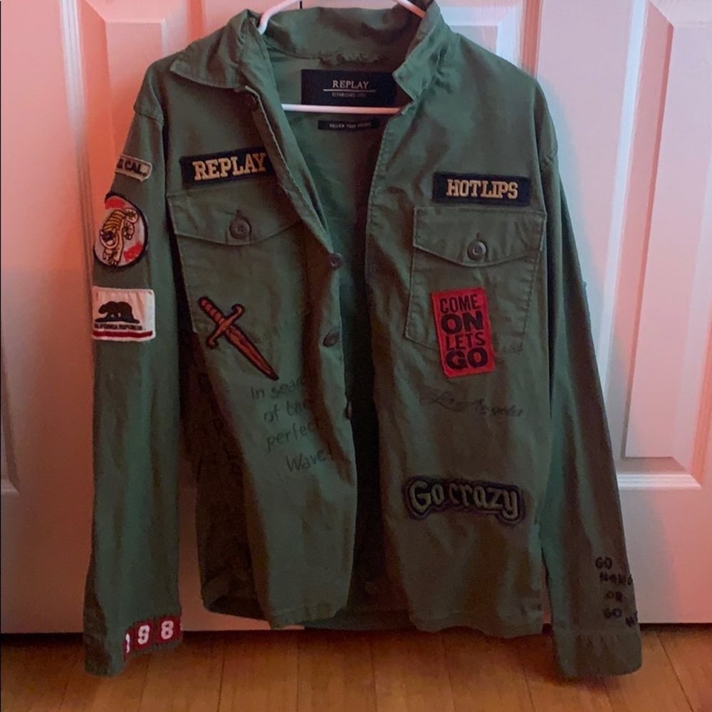 Replay button up shirt w/ patches